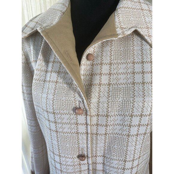 Vintage 70s dress, tan buffalo check pattern, long sleeves, officewear - Picture 2 of 9
